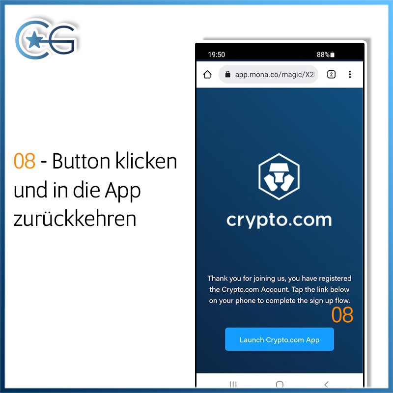 Anmeldung Crypto.com - Hilfestellung - 003 eMail Bestätigen - Browser Button App
